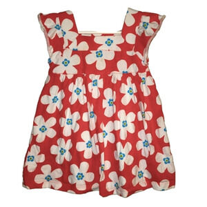 CARTERS Orange-Red Short Sleeve Dress with White Flowers and Bottom Piece